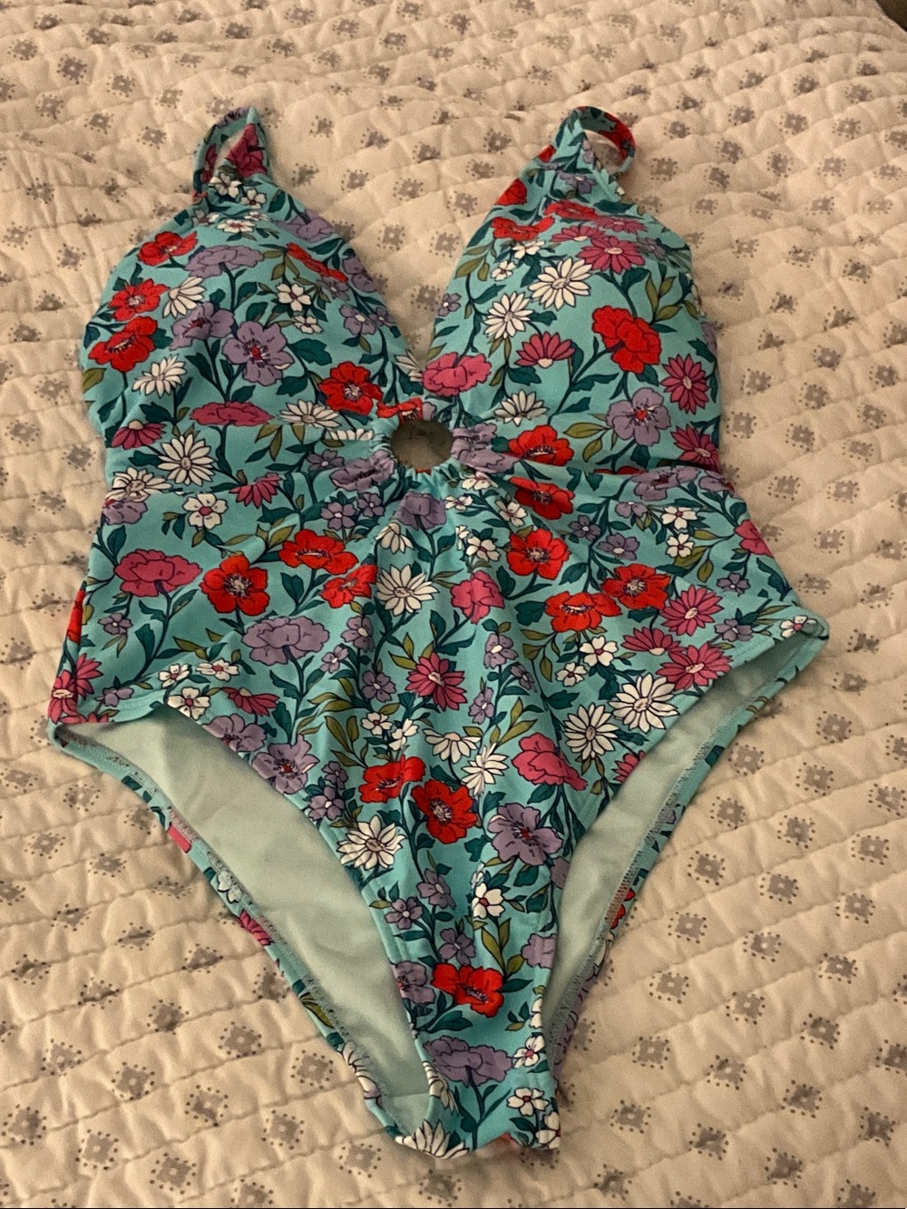 Nanette Lepore Aqua Floral One-Piece Swimsuit with Keyhole